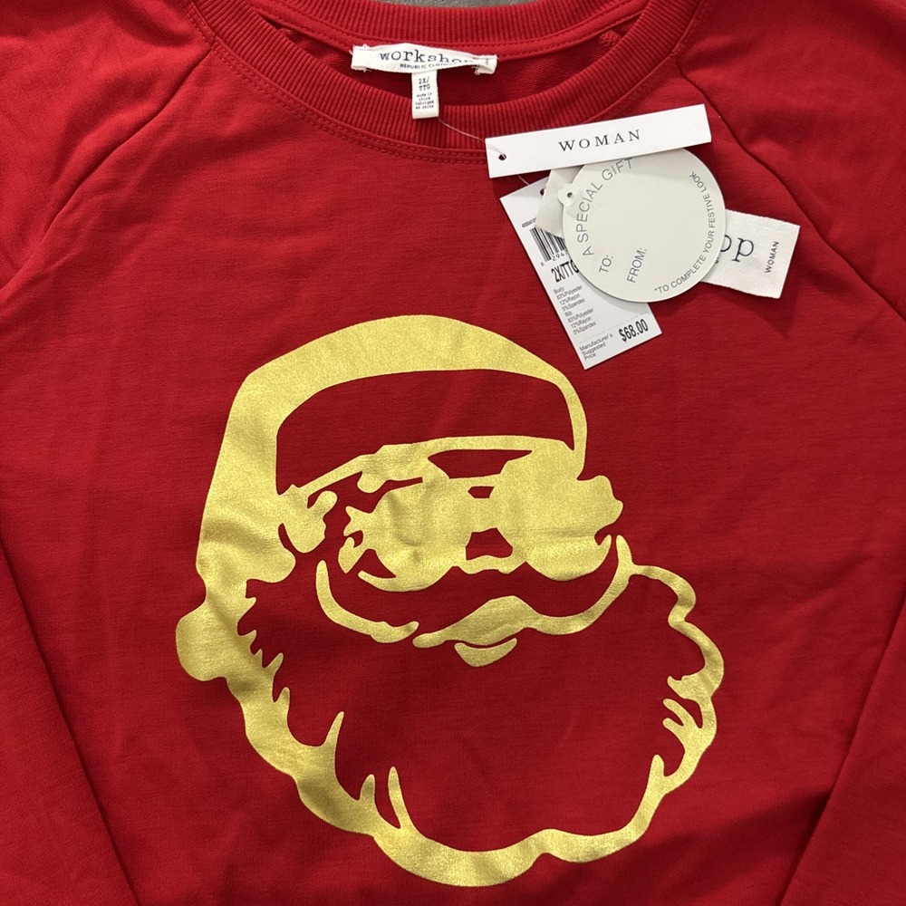 Workshop Republic Clothing Red Gold Santa XXL 2XL NWT Sweatshirt Lightweight